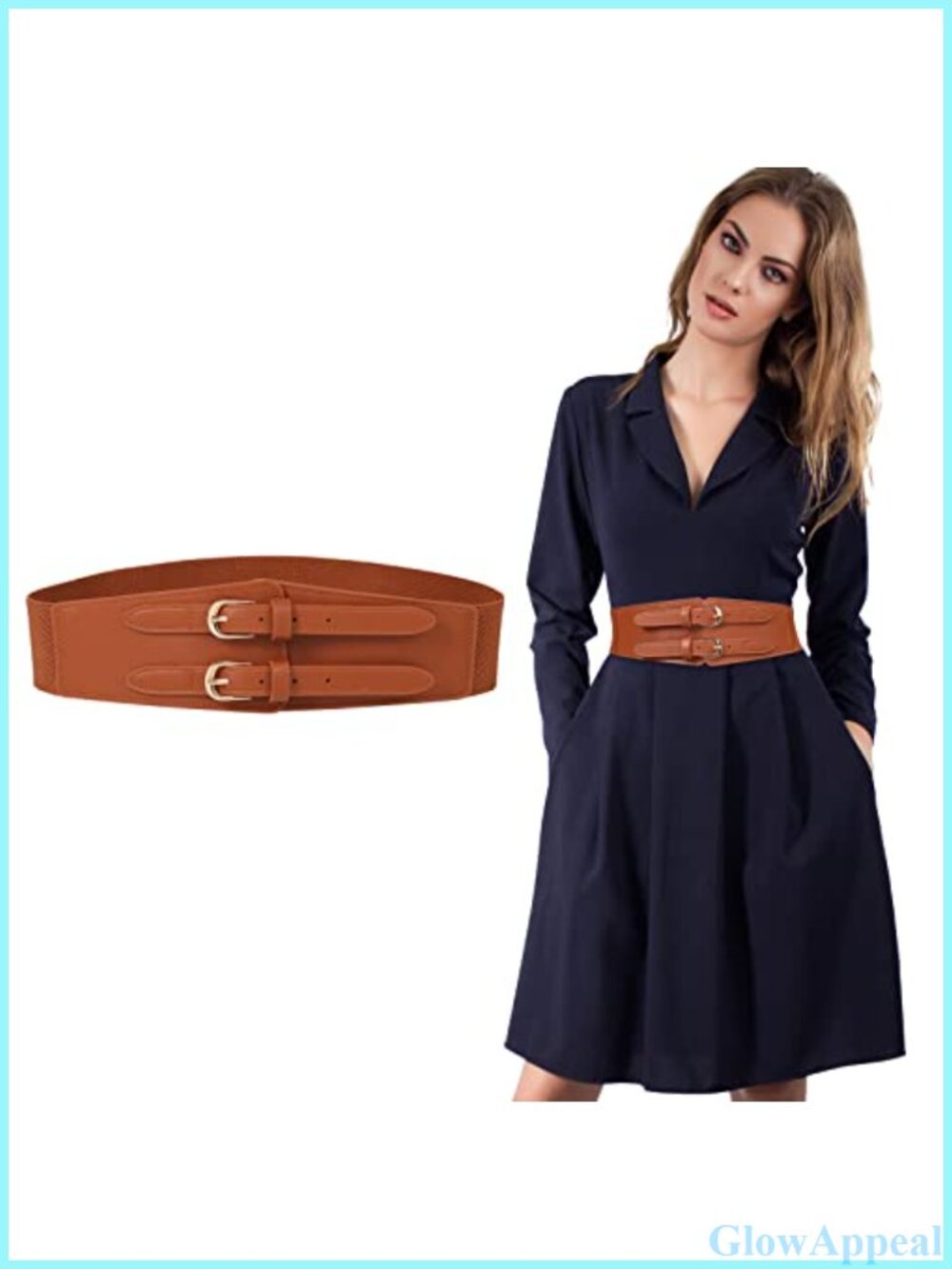 Faux Leather Wide Belt Double Buckle Elastic Corset Waist Stretchy